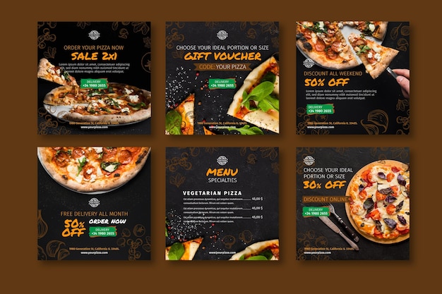 Vector pizza restaurant instagram-berichten