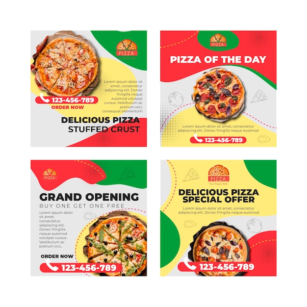 Vector pizza restaurant instagram posts template