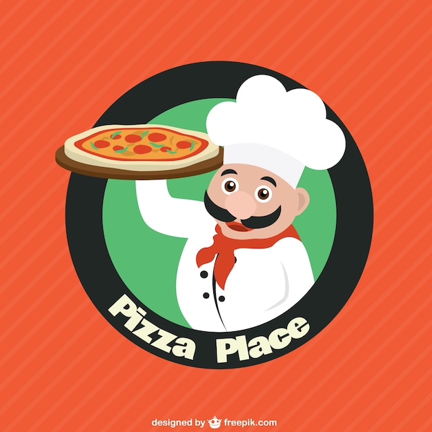 Vettore cuoco personaggio con la pizza logo vettoriale