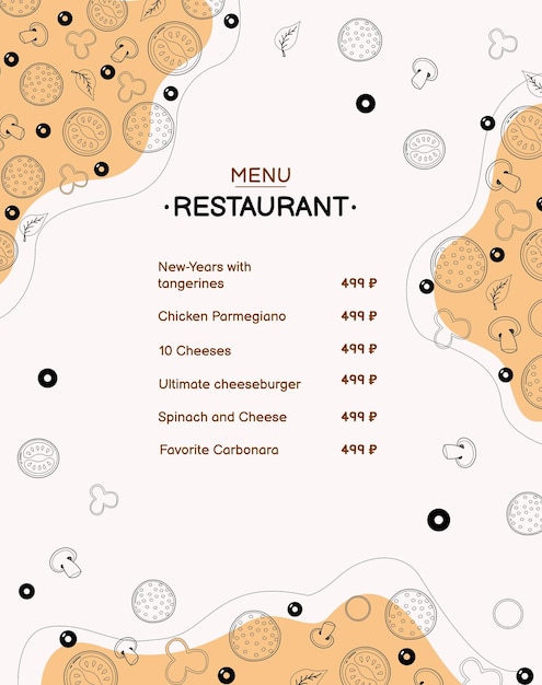 Pizza restaurant menu sjabloon hand getekende vector
