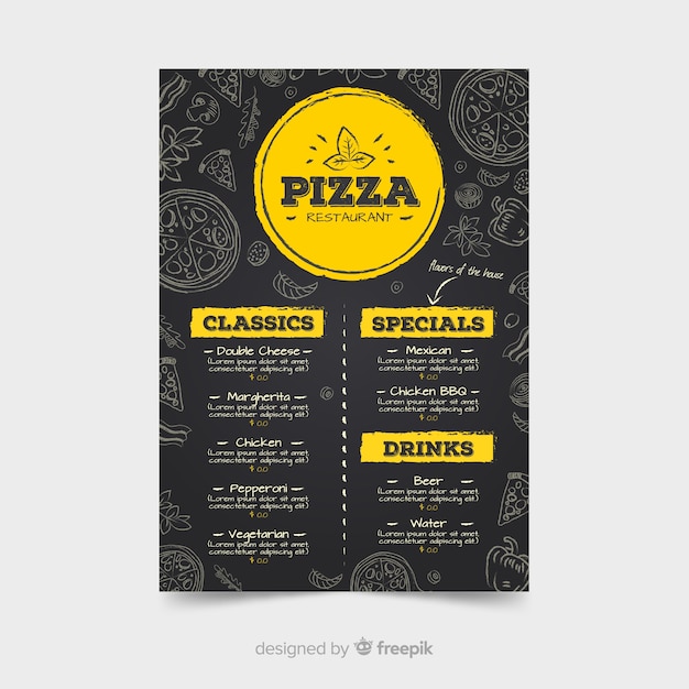 Pizza restaurant menu template with chalkboard style