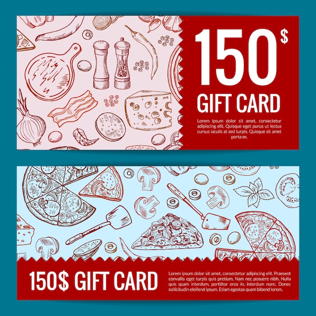 Vector pizza restaurant or shop giftcard or discount templates.