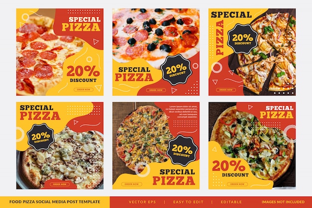 Vector pizza restaurant square banner collection