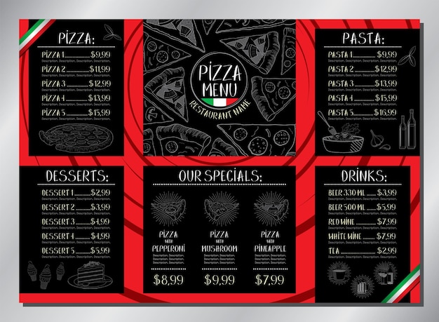 Pizza restaurant table menu template