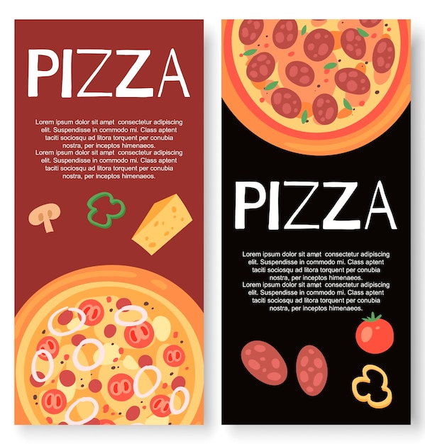 Ristorante pizza con banner di ingredienti