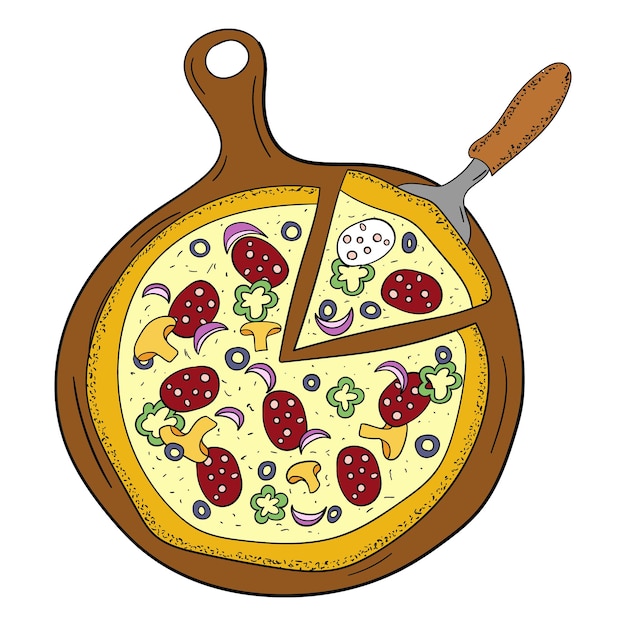 Pizza on a round board vector illustration