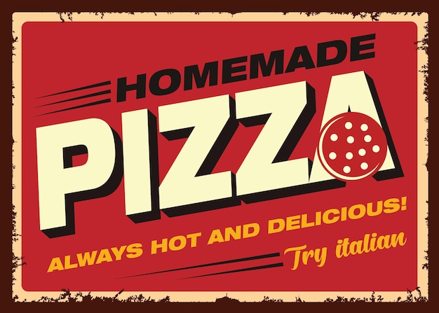 Пицца ржавый металлический знак рекламный плакат векторный дизайн