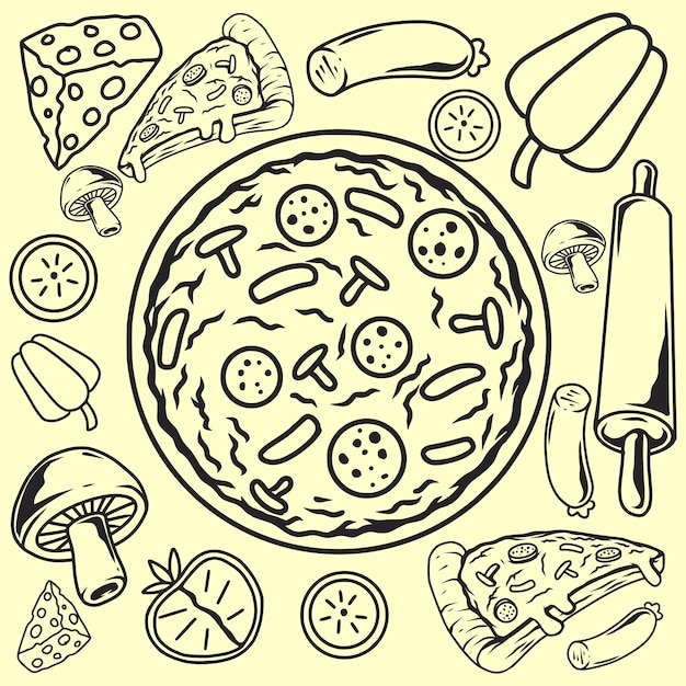 Pizza set doodle