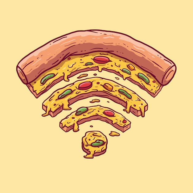 Пицца в форме символа Wi-Fi. Технологии, фаст-фуд, пицца, еда, Интернет, концепция дизайна социальных сетей