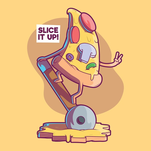 Иллюстрация персонажа Pizza Slice Концепция дизайна бренда ужина быстрого питания