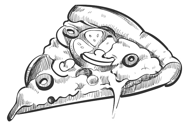 Vector pizza slice sketch traditional italian fast food