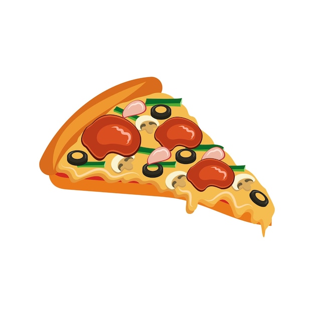 Vector pizza slice traditional italian fast food top view meal european snack vector clip art illustration isolated white background