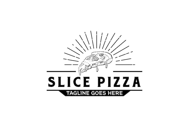 Pizza slice per vintage rustico retrò vintage pizzeria ristorante bar bistro logo design