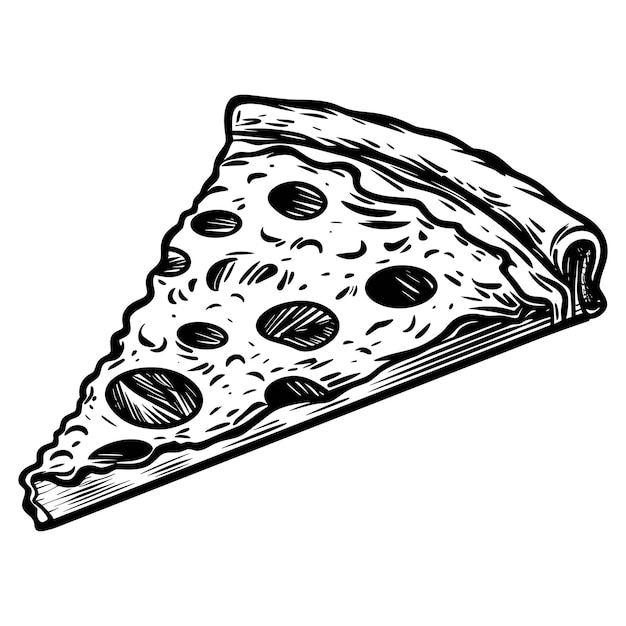 pizza slice vintage woodcut drawing vector