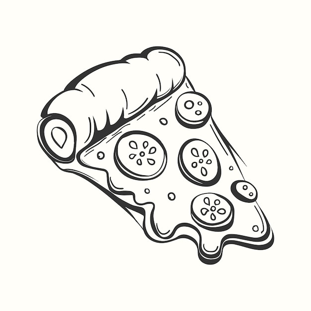 Fetta di pizza con l'illustrazione dell'alimento di doodle del formaggio di fusione