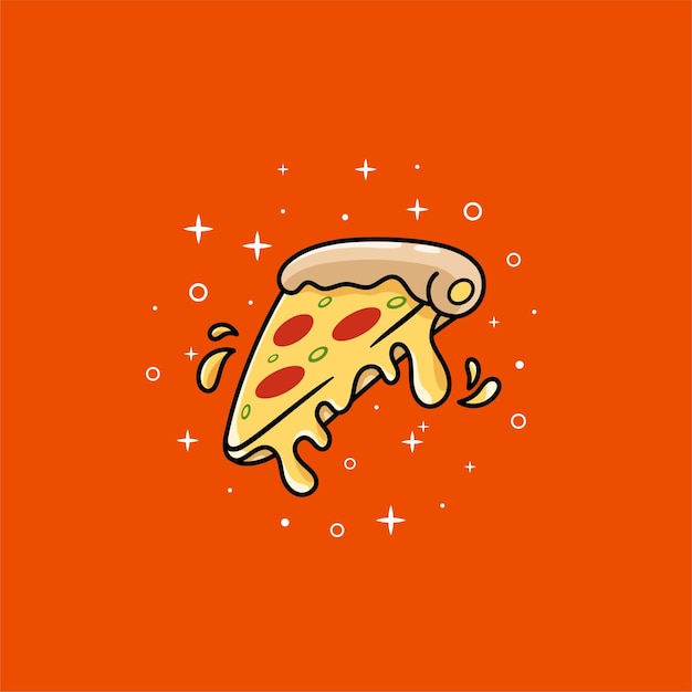 Pizza slice with sparkling stars cartoon