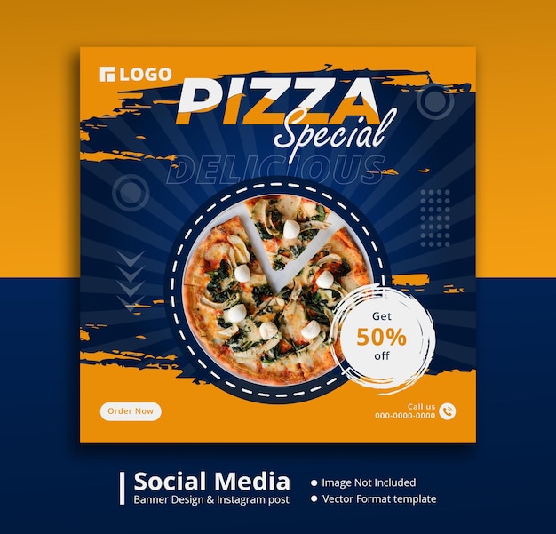 Vettore progettazione di post sui social media della pizza