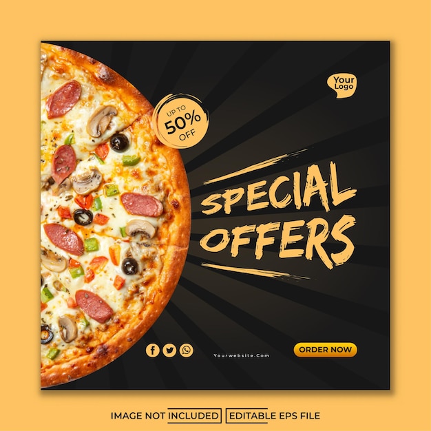 pizza speciale aanbiedingen met donkere achtergrond social media template