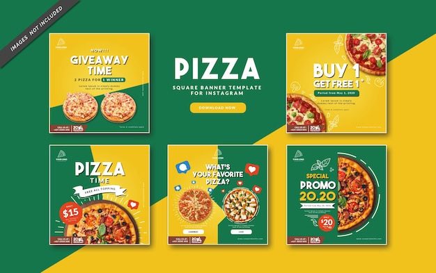 Vector pizza square banner template for instagram