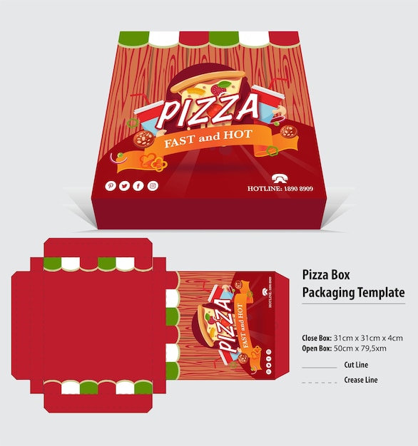 Vettore modello di imballaggio di scatole quadrate di pizza progettazione 3d
