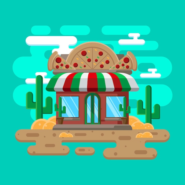 Pizza store with flat design illustration