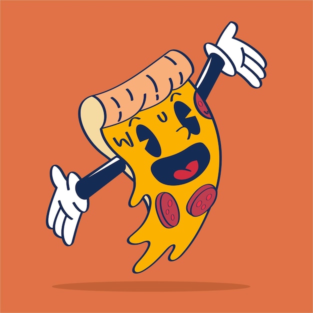 Pizza Tada Pose Cartoon Character Vector Hand Tekening Illustratie