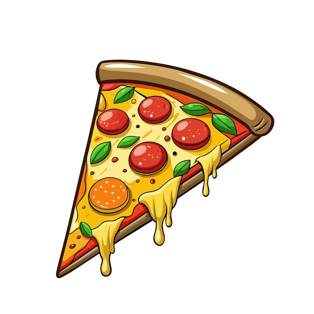 Pizza tasty slice cartoon style on white background