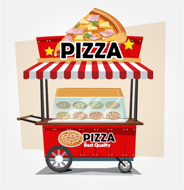Pizza trolley on a colored background.