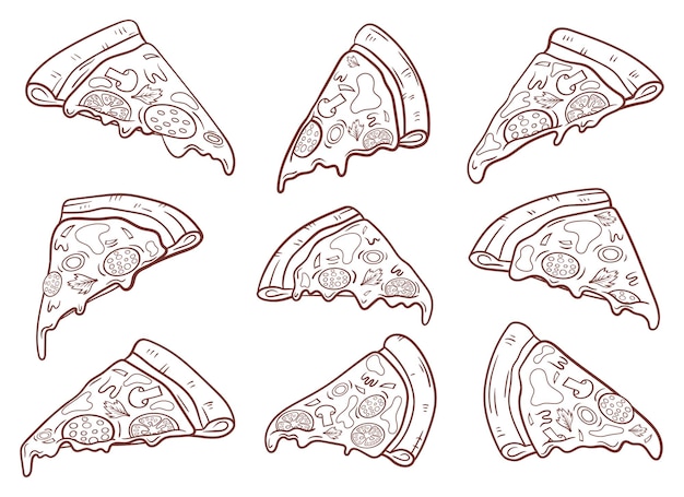 Illustrazione del disegno vettoriale della pizza isolata su sfondo bianco