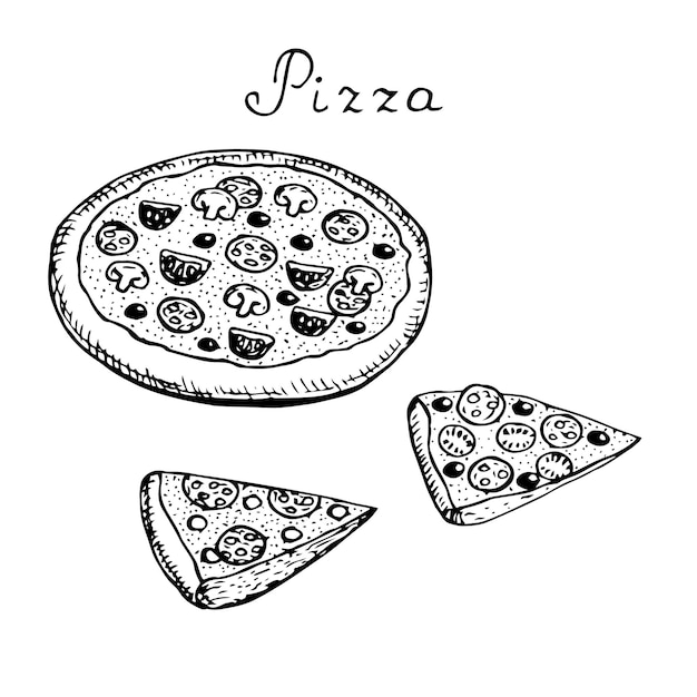 Illustrazione vettoriale di pizza scarabocchi di disegno a mano