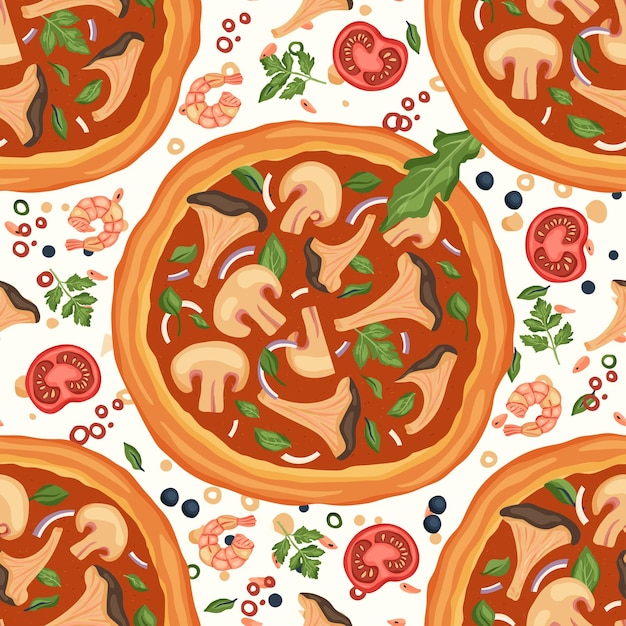 Pizza vector seamless pattern