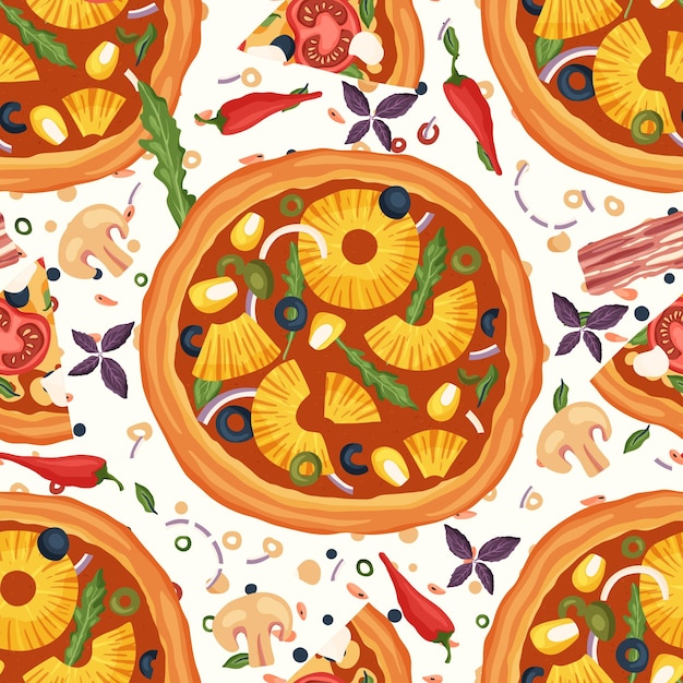 Pizza vector seamless pattern