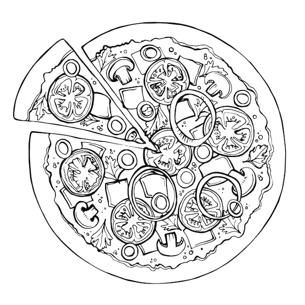 Vector pizza vector sketch. fast food
