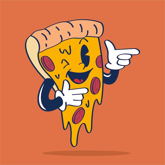 Pizza winking cartoon character vector hand drawing illustration