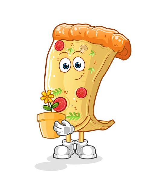 Пицца с иллюстрацией цветочного горшка. персонаж