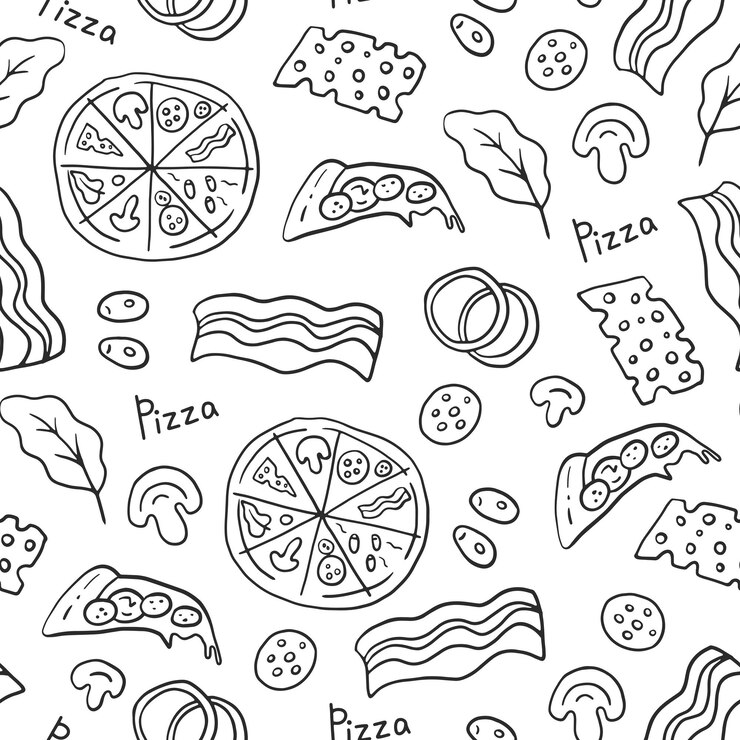Pizza with ingredients seamless pattern