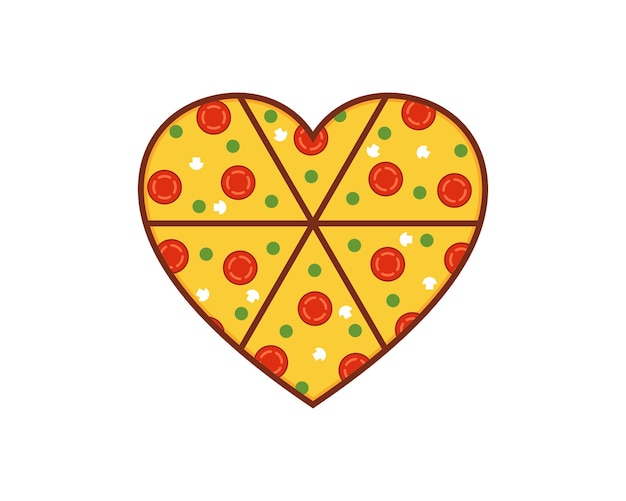 Vector pizza with love shape logo