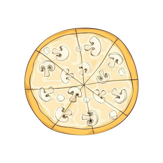 Vector pizza with mushrooms and cheeses vector illustration on white background