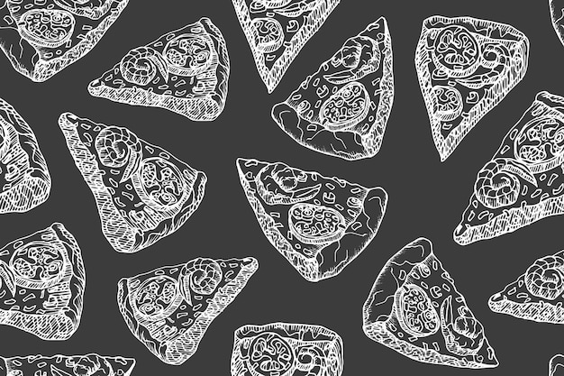 Vector pizza with mushrooms outline in white on a grey background