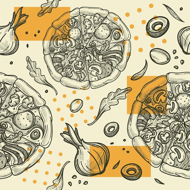 pizza with mushrooms and salami pizzeria vector
