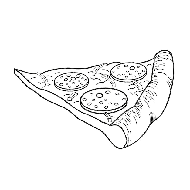 Pizza with pepperoni and onions outline illustration