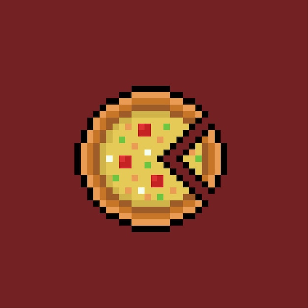 pizza with piece in pixel art style