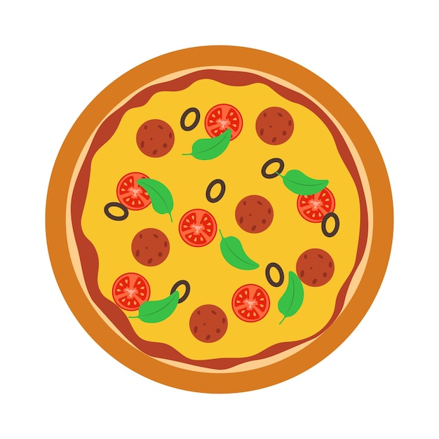 Пицца с колбасным сыром, оливками и зеленью векторная иллюстрация