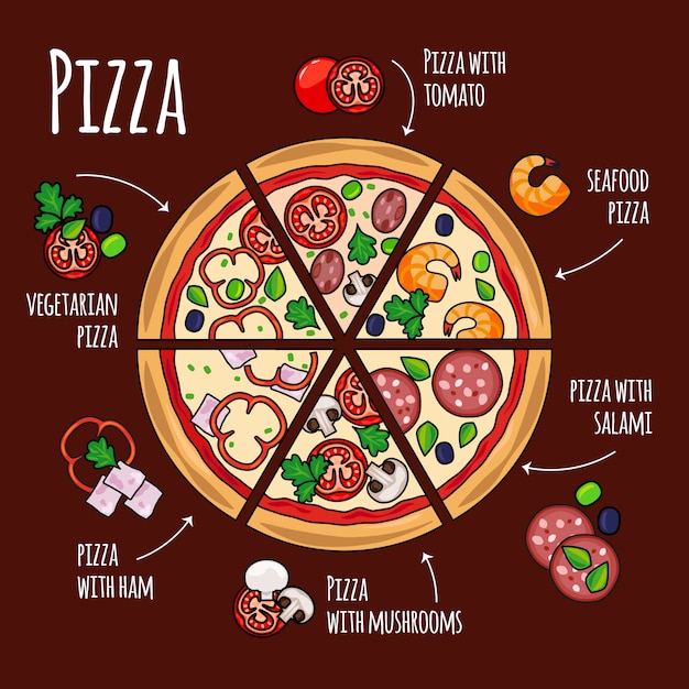 Pizzapunten met pizza-ingrediënten van verschillende soorten