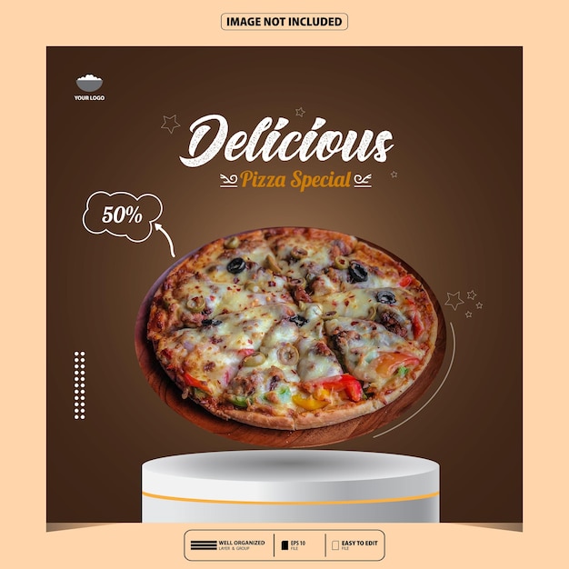 Pizzasjabloon met elegante bruine kleur geschikt voor restaurantmenu's, webadvertenties enz.