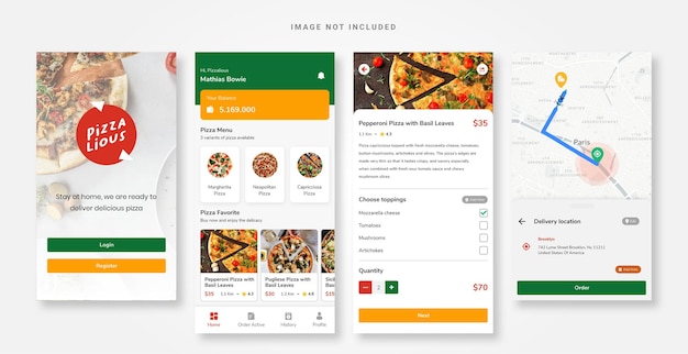 Pizzasjabloon UI Design-app