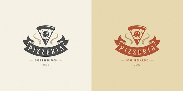 Pizzeria logo illustrazione fetta di pizza silhouette set