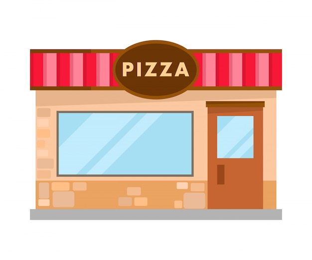 Pizzeria Modern Bricks Building Flat Illustration