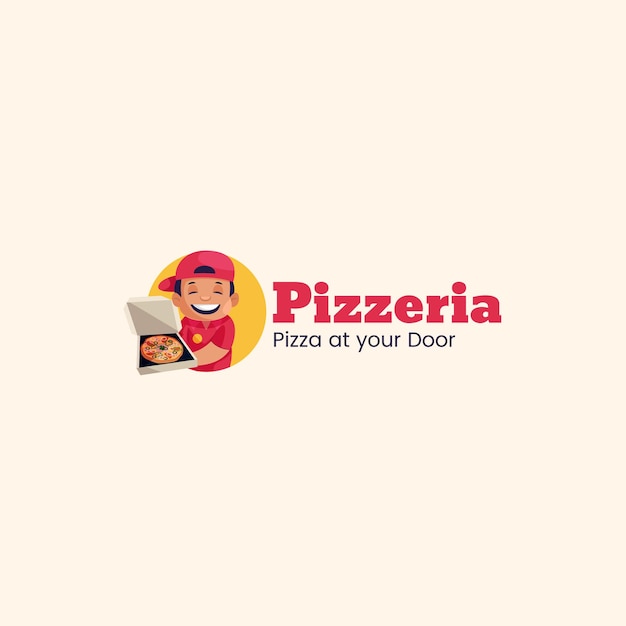 Пиццерия пицца у двери векторный талисман логотип шаблон