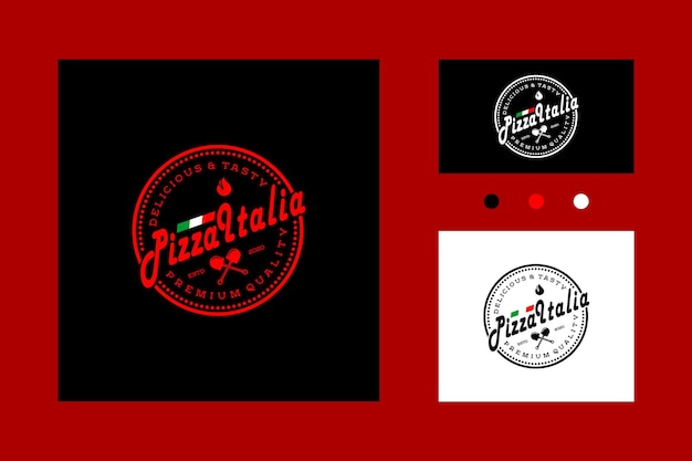 Векторная эмблема пиццерии на черном фоне. векторная эмблема шаблона логотипа пиццы для кафе